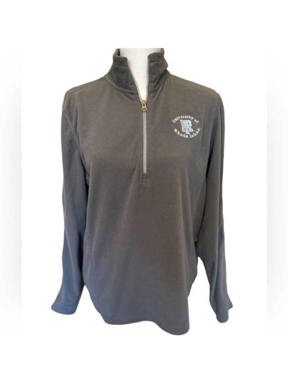 University of Rhode Island 1/4 Zip Sweatshirt Embroidered Fleece Gray Size Small